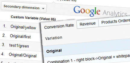 Google Analytics A/B testing and revenue and custom variable integration
