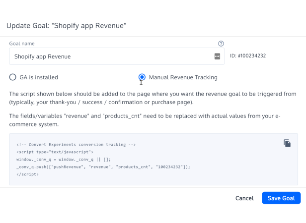 Set Up a Simple Revenue Goal Within Convert Experiences