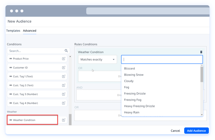 Target visitors by weather conditions