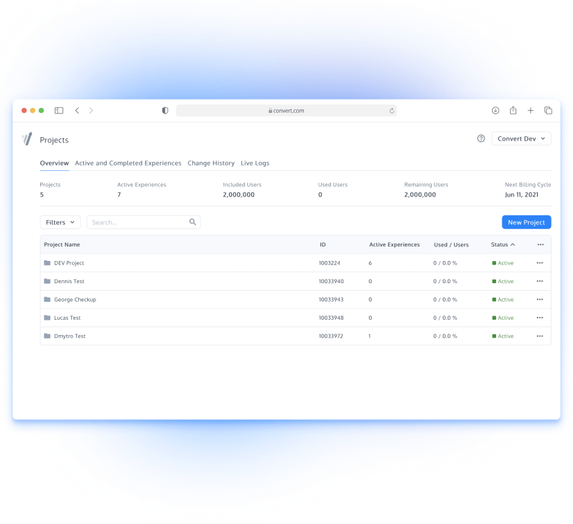Overview Projects in App