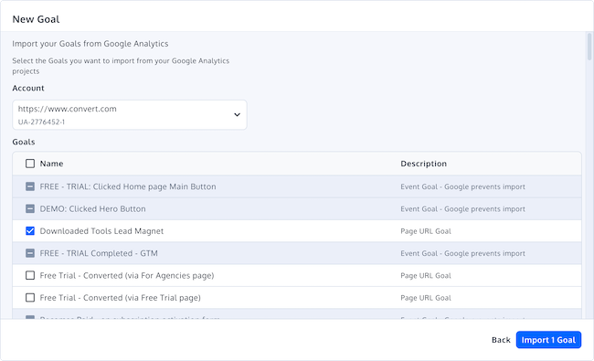 Google Analytics Goal Import