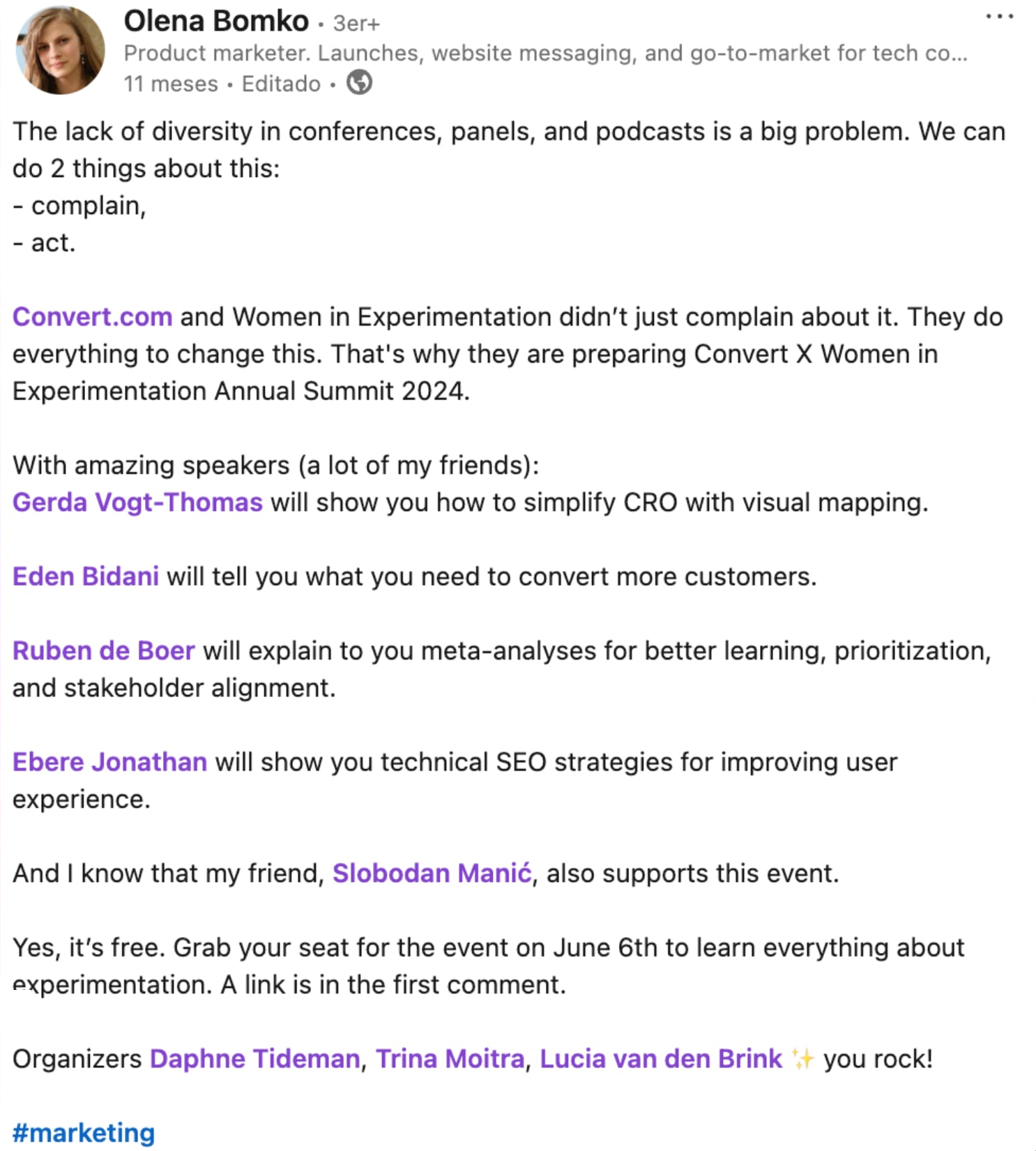 Olena, LinkedIn Post