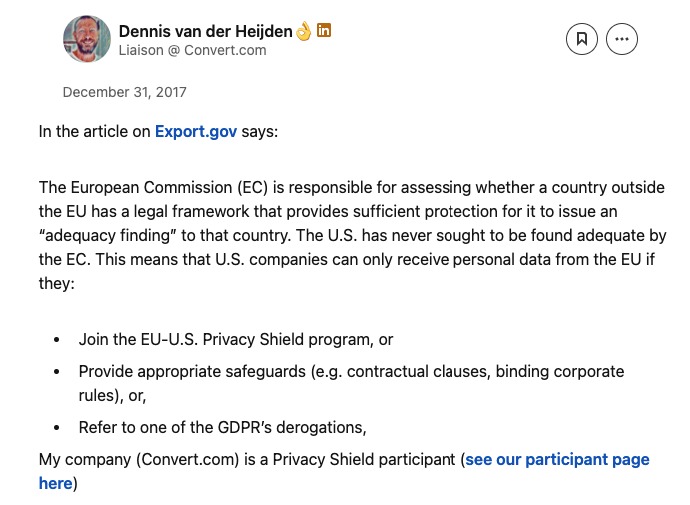 LinkedIn article by Convert's CEO Dennis van der Heijden, 31 December 2017