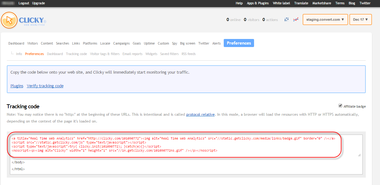 Clicky Integration Integration Screenshot - 1