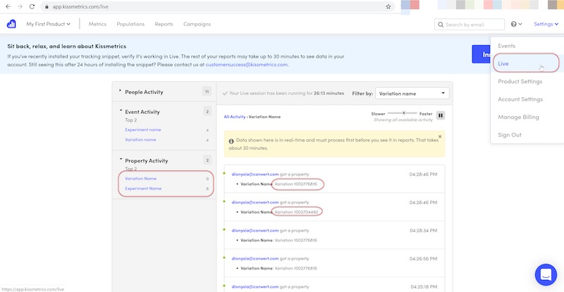 Kissmetrics Integration Screenshot - 2