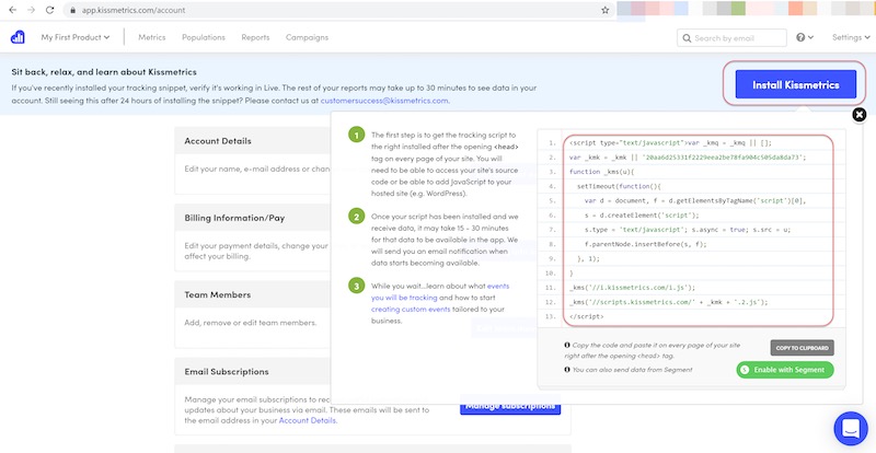 Kissmetrics Integration Screenshot - 1