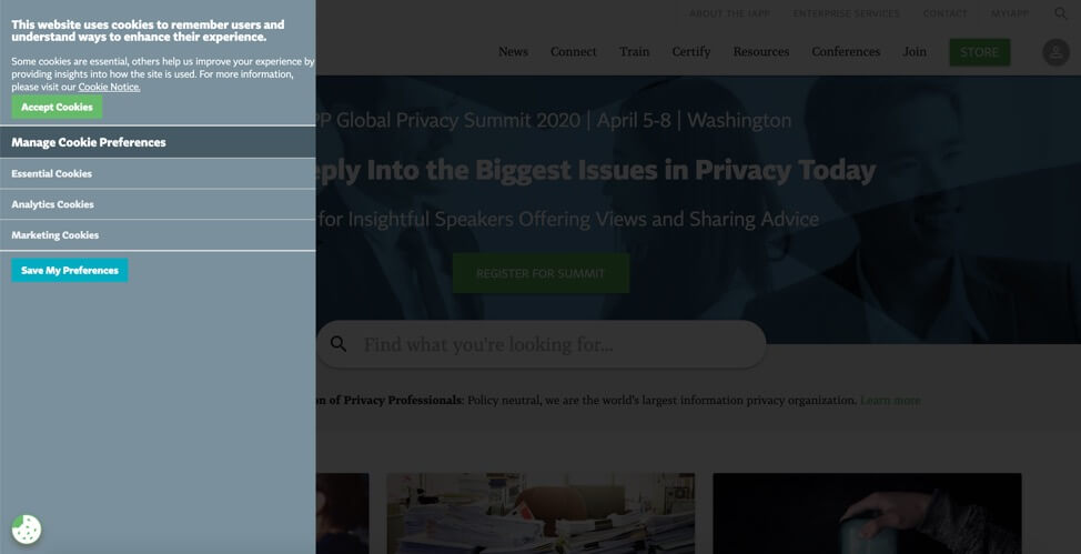 website of the International Association of Privacy Professionals