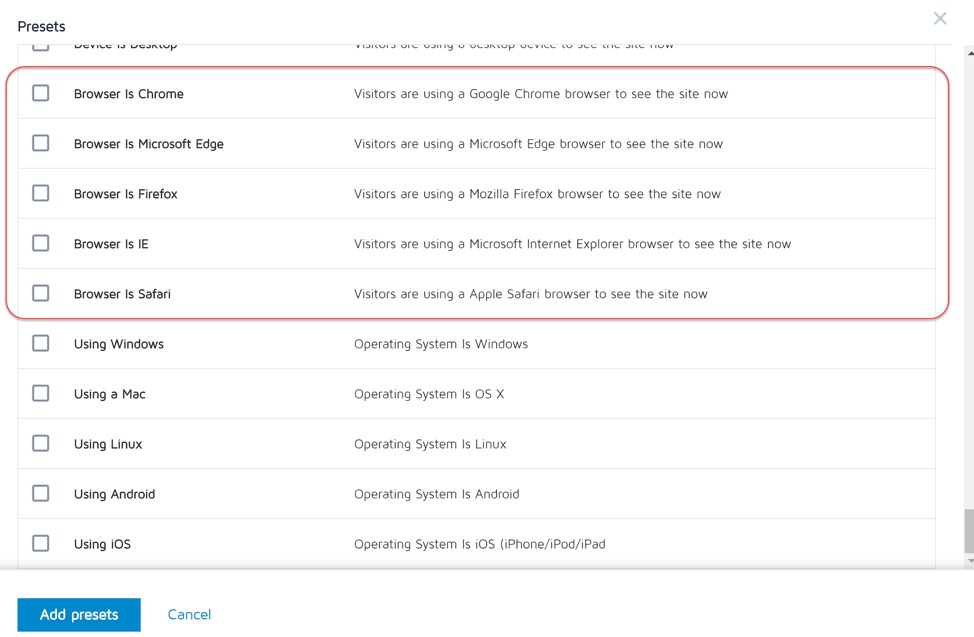 Audience conditions based on browser types in Convert Experiences