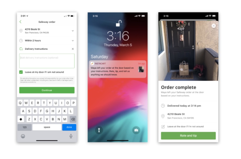 “Leave at My Door Delivery” feature Instacart