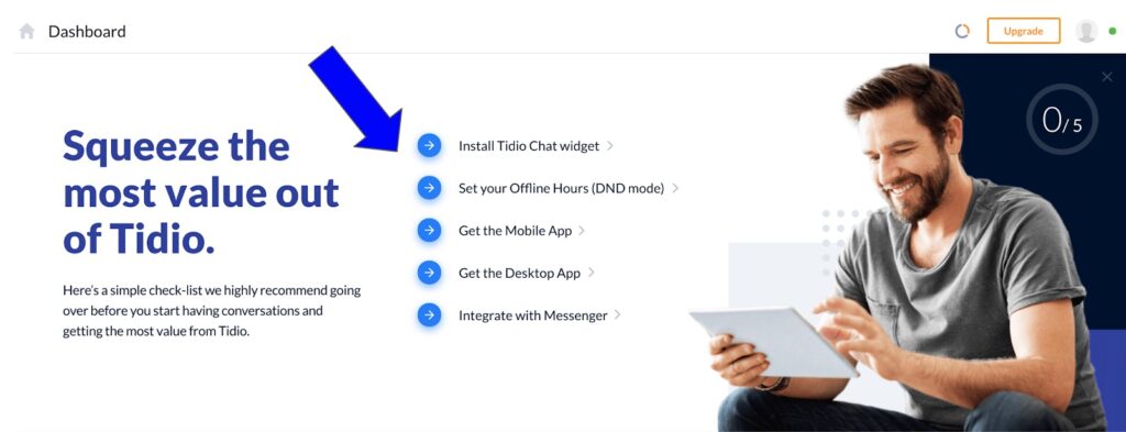 SaaS app Tidio onboarding checklist