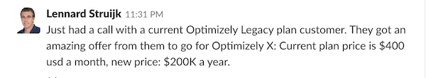 messages from Optimizely customers