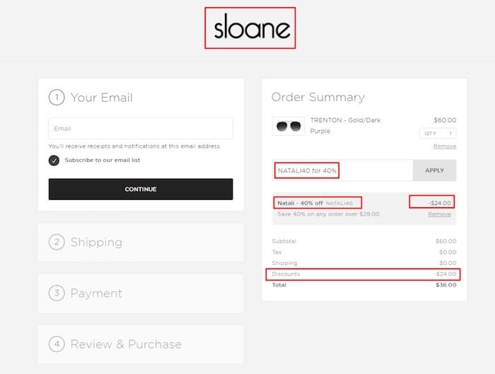 Visiting Sloane's website, you can ensure that the promo code is valid: