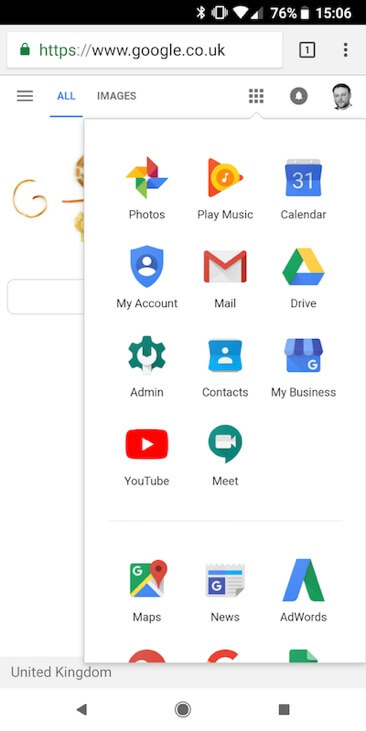 Google allows people to access all of its products with a single tap on the toolbox icon