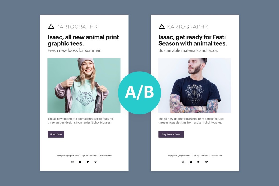 A/B testing variations