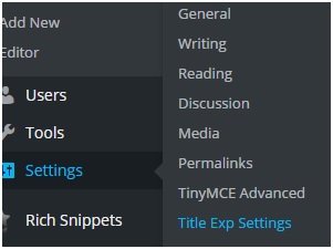 Scroll down to Settings on WordPress and click on Title Exp settings to configure the plugin