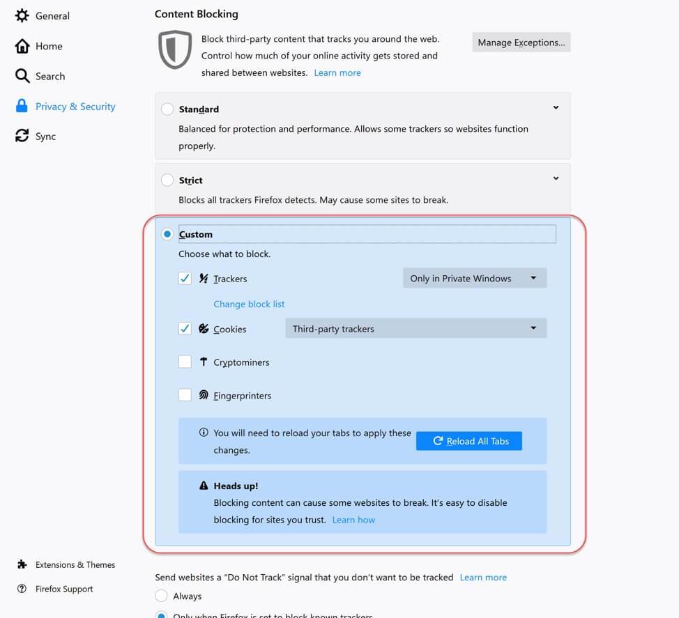 These are the settings that existing Firefox users need to apply manually to follow the same privacy rules as the new users