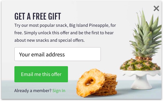Naturebox uses power words like “free” and “gift” in their pop-ups to gain new subscribers