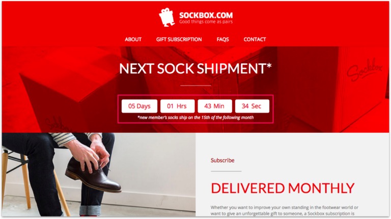 sockbox, for instance, creates urgency by having a countdown timer on their homepage to catch last-minute buyers