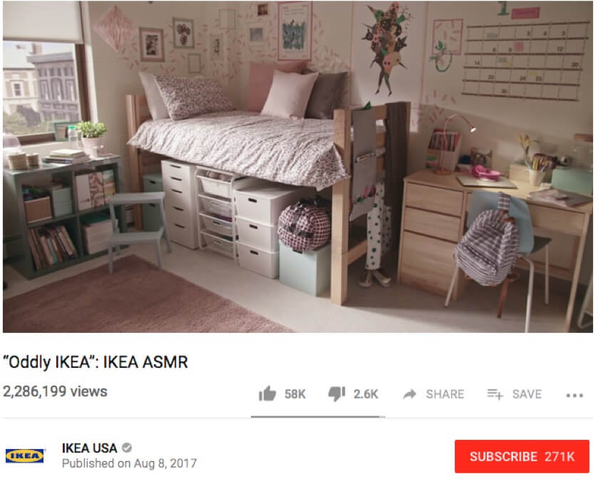 IKEA 25-minute ASMR video has racked up over 2 million views in the past year.