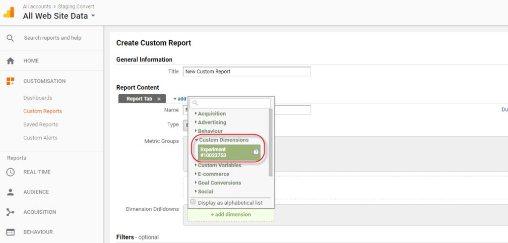 Create a new Custom Report, and under dimensions select the Custom Dimension you created in the previous step:
