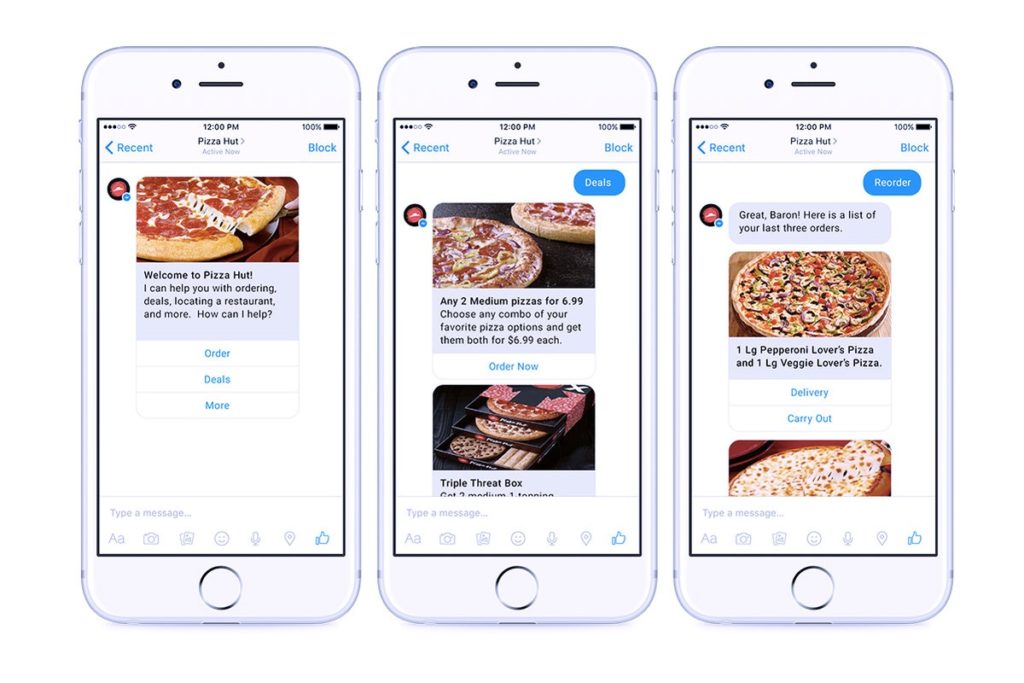 Facebook Chatbot example taken from Pizza Hut