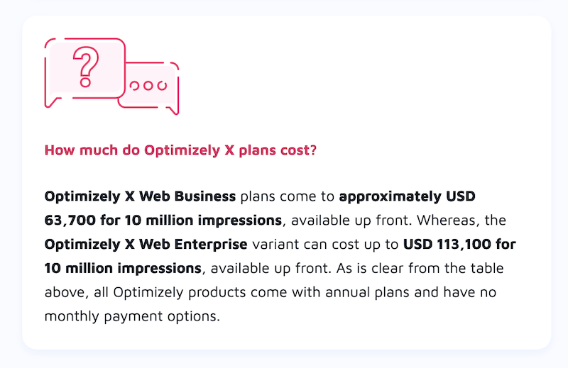 How much does Optimizely cost? There pricing is not publicized on their website, however, Convert provides a comparative look base on insider knowledge