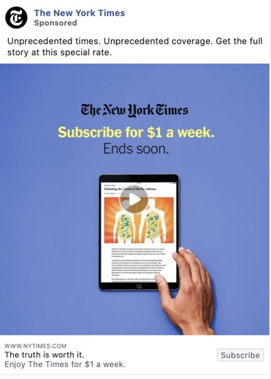effective facebook ad CTAs example New York Times