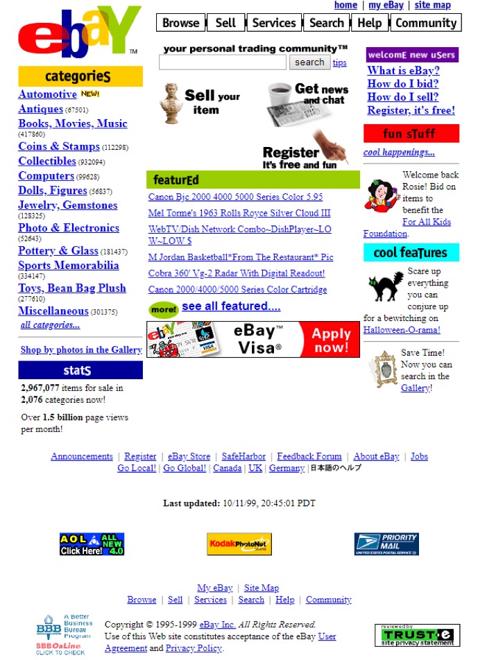 ebay in 1999 ecommerce UX