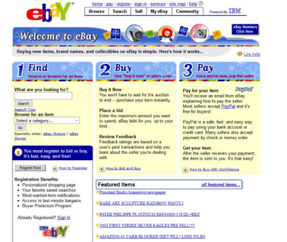 ebay in 2003 ecommerce UX