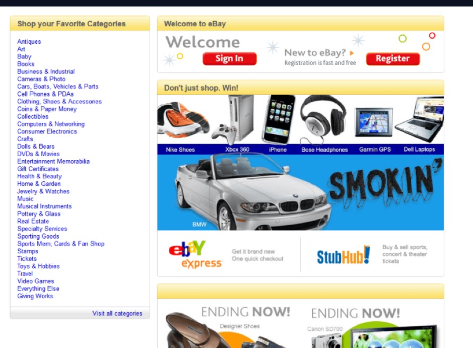 ebay in 2008 ecommerce UX