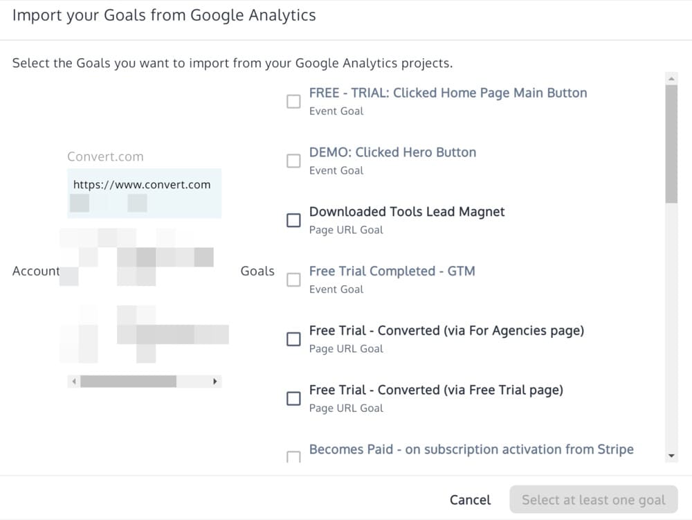 Import Goals from Google Analytics in Convert Experiences