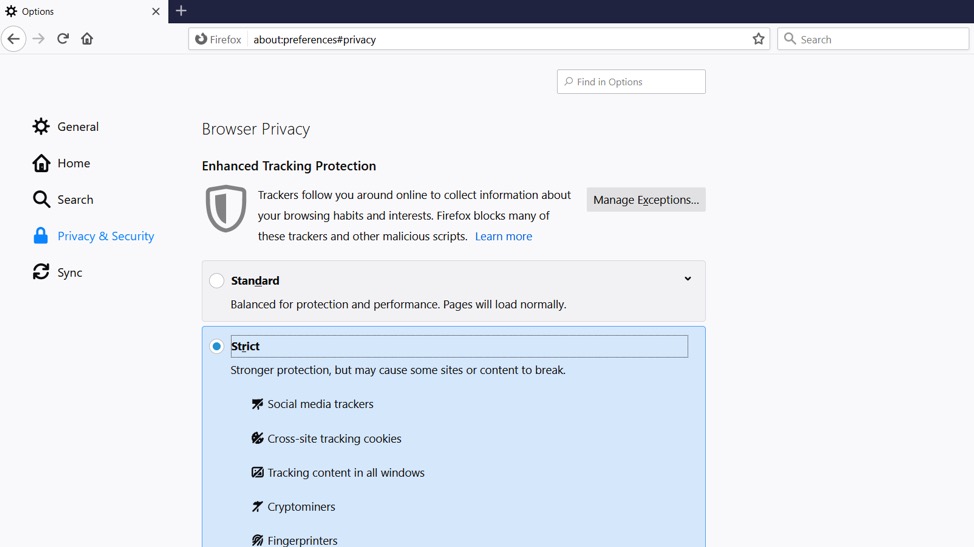 new Firefox users have Enhanced Tracking Protection (ETP) set on by default