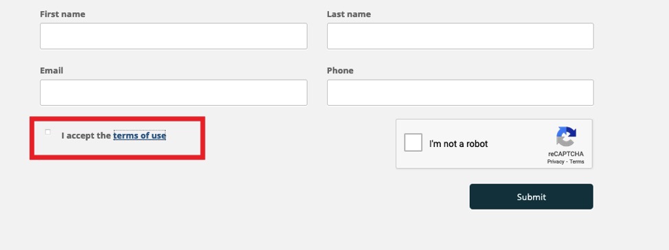 microcopy UX example terms of use form