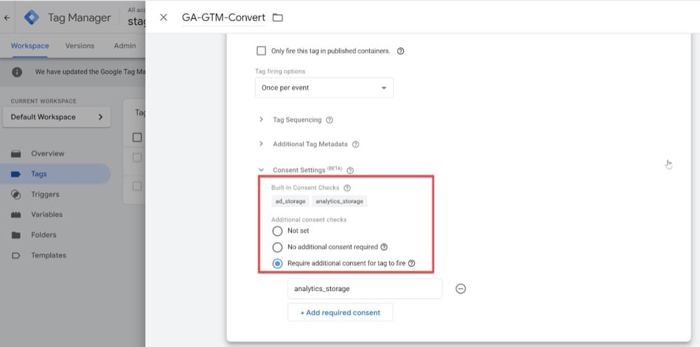 Tag-specific consent settings 