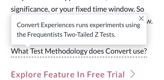 Convert Experiences experiments frequentist two tailed Z test