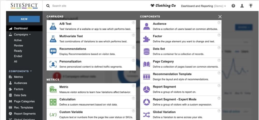 multivariate testing tools SiteSpect screenshot