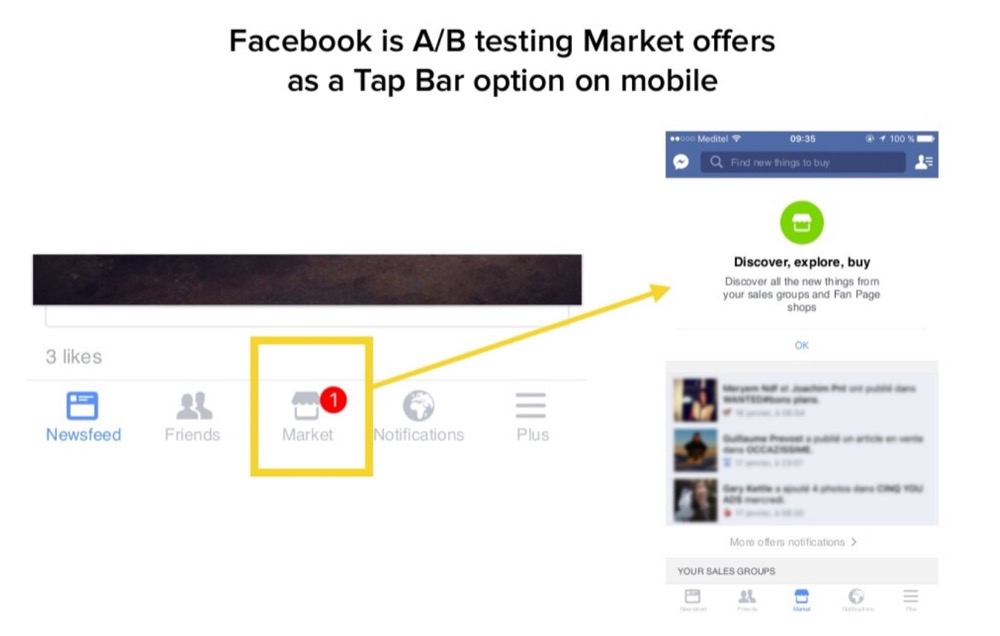 Tests A/B de Facebook sur mobile