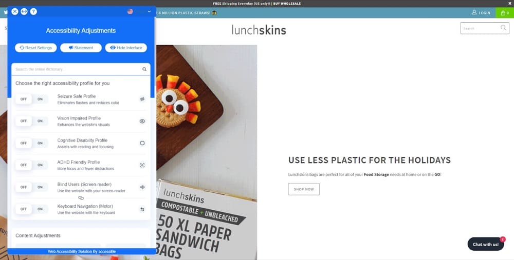 Lunchskins’ accessibility widget 