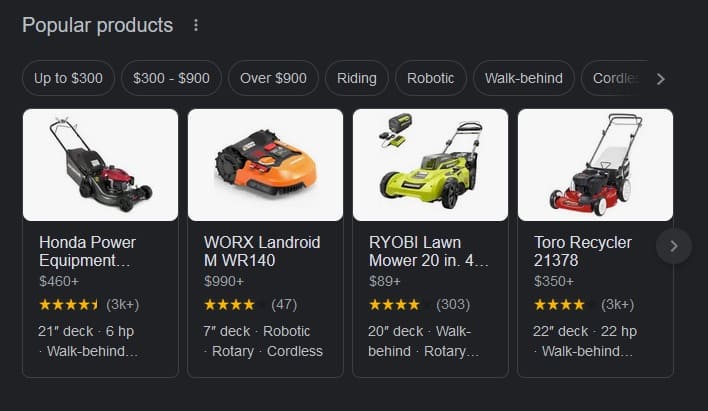 Google’s Popular Products carousel