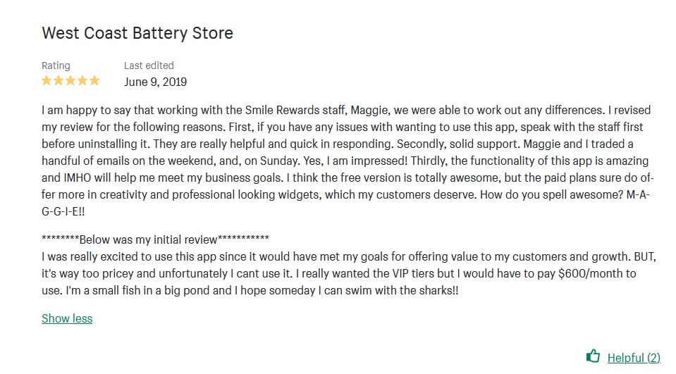 Top Shopify Referral App Smile positive review