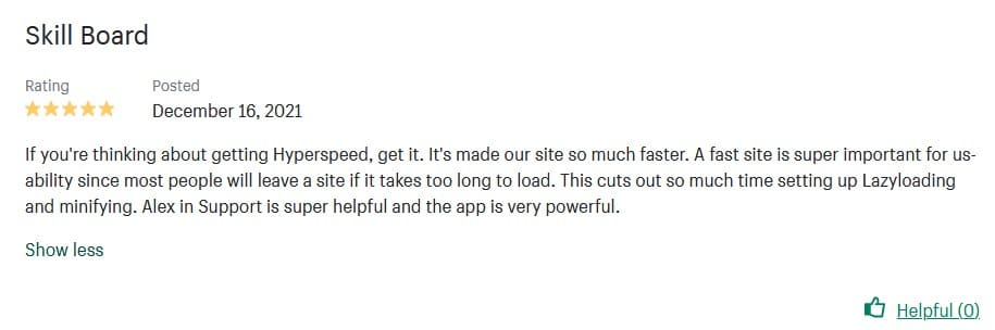 shopify app speed optimization positive review