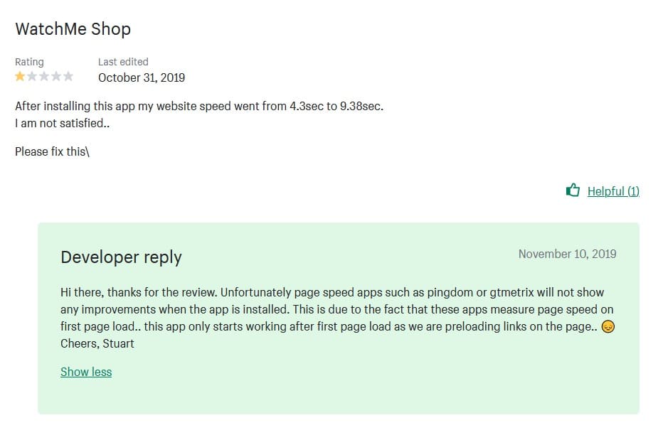 shopify plugin speed optimization negative review