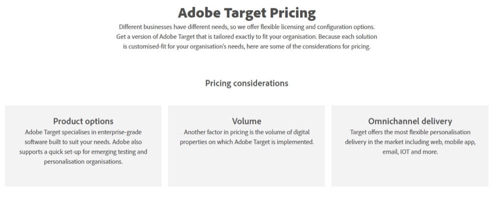 SPA A/B testing tool Adobe Target pricing