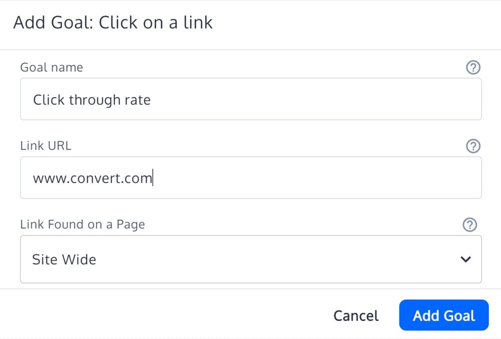 Click on a link Goal in Convert Experiences