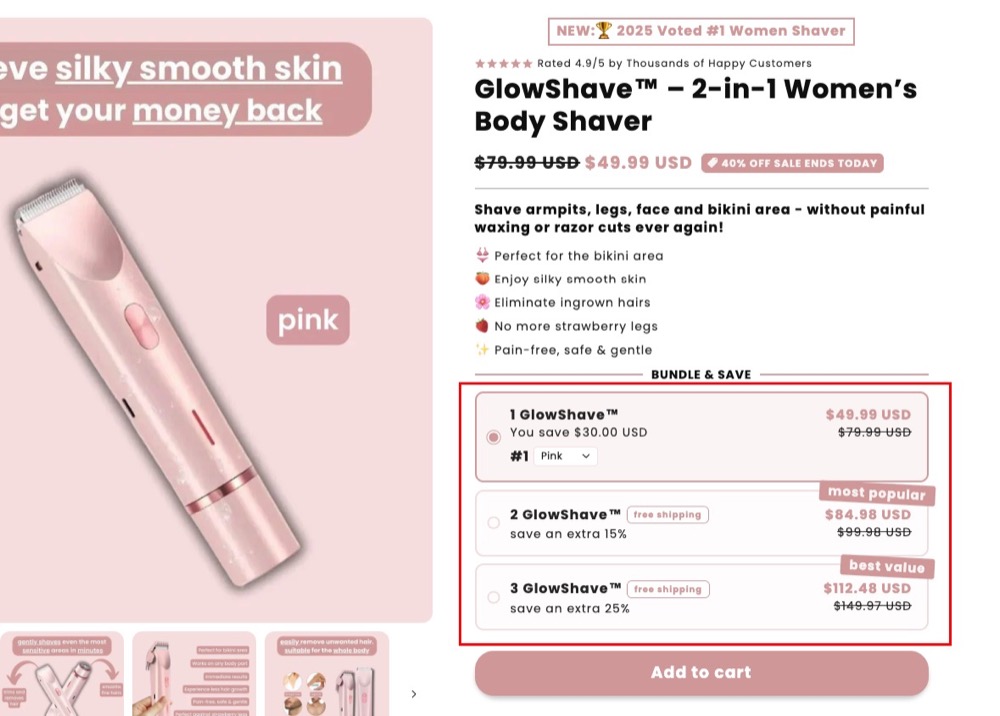 Bundle and save pricing model on a Shopify site