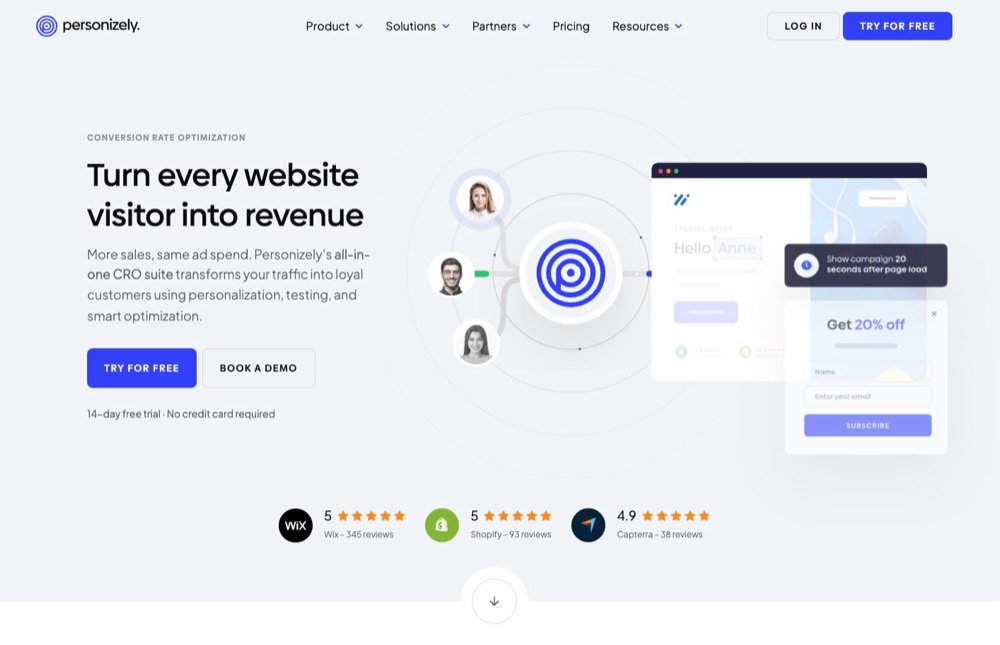 Homepage of the Shopify CRO tool Personizely