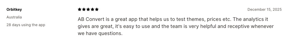 User review of ABConvert on Shopify App Store