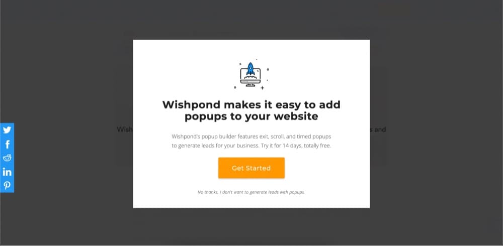 A/B testing pop-up example Wishpond lightbox