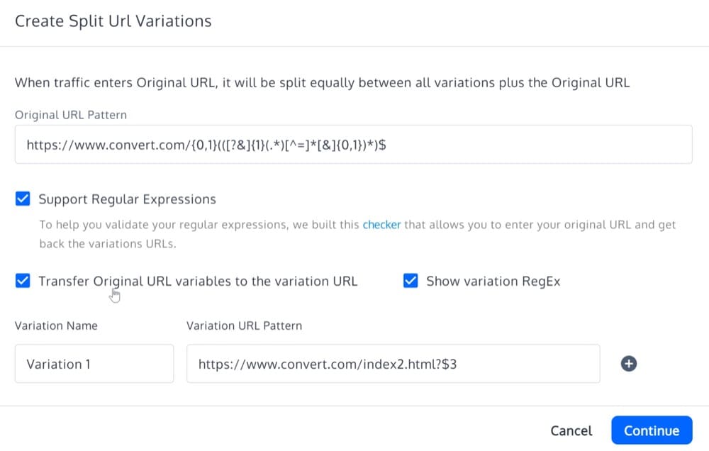 Create a split URL with Regex in Convert Experiences