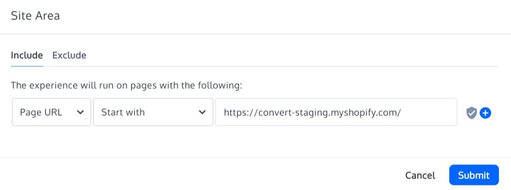 Site Area settings for Split URL Experience